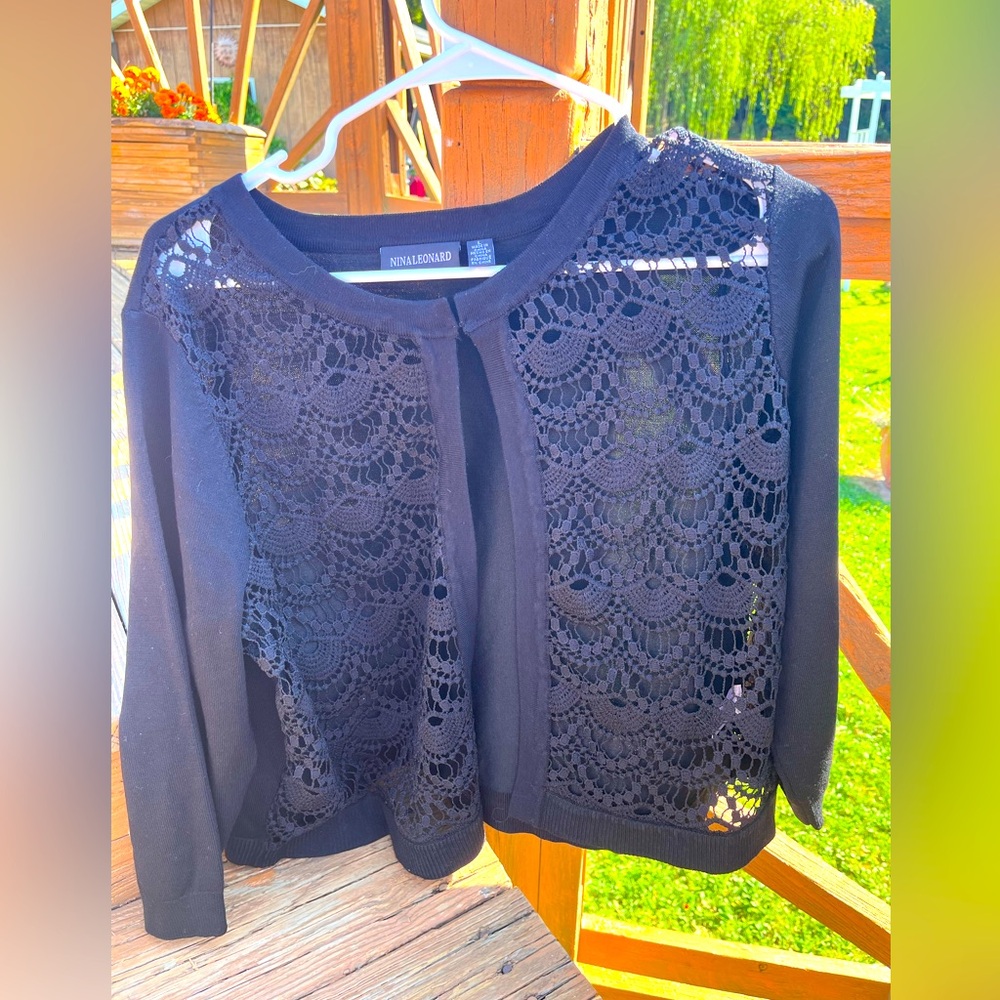 Nina Leonard Black Cardigan Lg